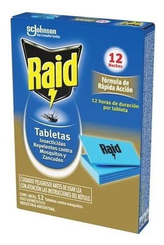 Raid Eléctrico Tabletas Mosquitos Y Zancudos Recarga 12un