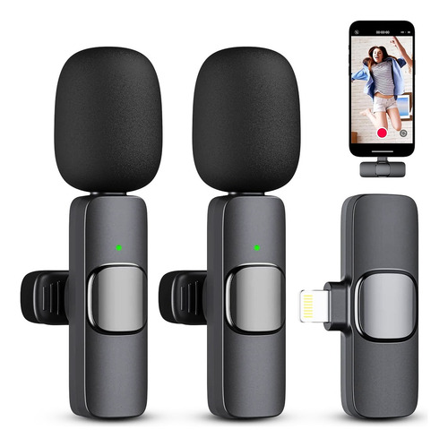 Micrófono Inalámbrico Bluetooth 2en1 Con Clip Para Móviles Negro+lightning
