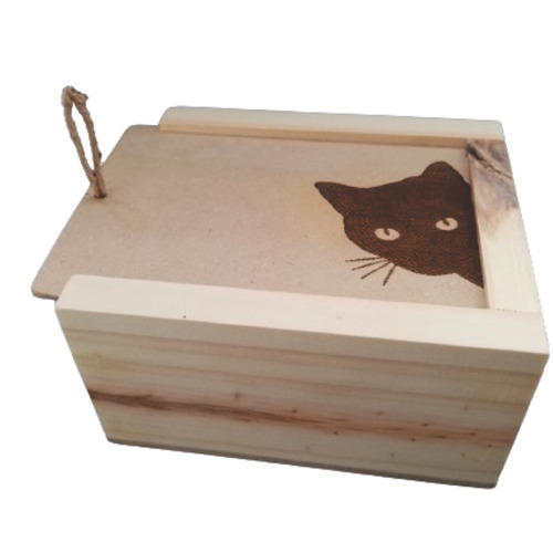 Caja Artesanal Tapa Corrediza Madera- Mdf Gatos