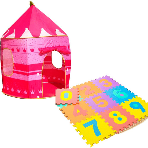 Combo Carpa Castillo Para Princesas Rosado + Tapete De Fomi