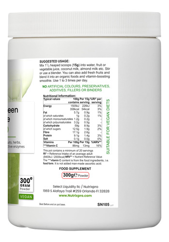 Nutrixpro Green Complete Mezcla Orgánica Vegetales 10.58 Oz