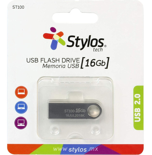Memoria Usb 16gb Stylos Metalica Plata Flash Drive Usb 2.0