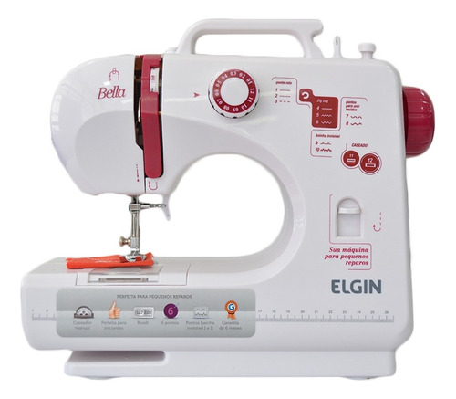 Máquina De Costura Elgin Bella Bl-1200 Portátil 127v/220v Cor Branco/Violeta