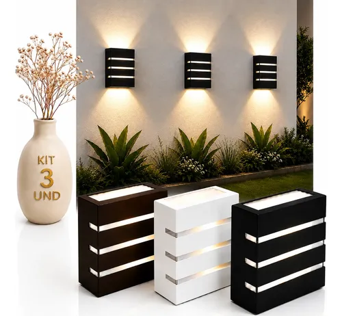 Foto real de Kit 3 Arandela Luminaria Externa Interna Bivolt Parede Muro