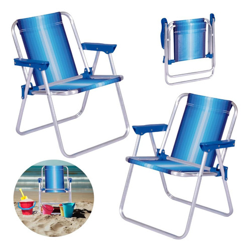 2 Cadeiras De Praia Infantil Mor Dobravel Em Aluminio Azul