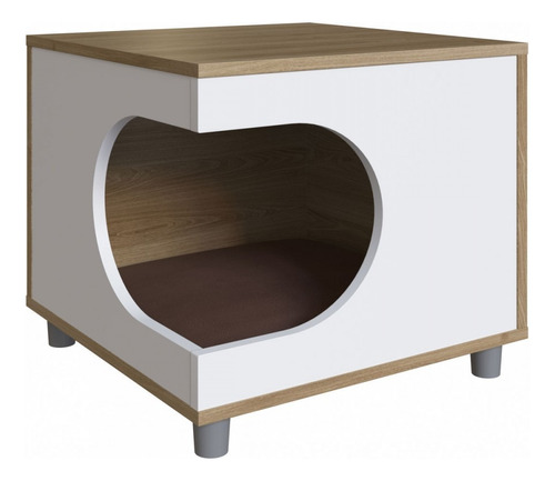 Mesa De Cabeceira Pet Com Almofada Oak/branco - Completa Acabamento Pintura BP Cor Marrom-claro