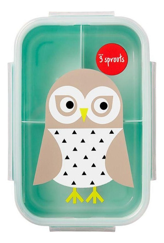 Bento Box 3 Sprouts, búho, color verde