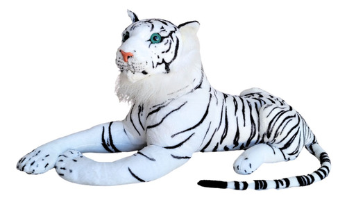 Tigre Branco De Pelúcia Realista Grande Decoração Safari
