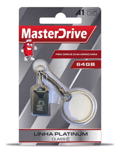 Pendrive Masterdrive Platinum Pen Drive Nano Fit Flash Drive 64gb 2.0 Md Prata E Preto