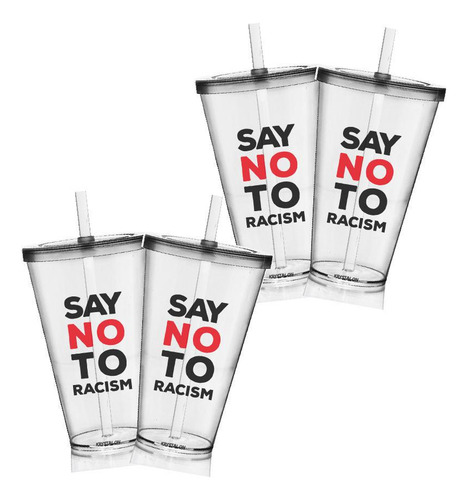 Kit 4 Copos Com Tampa E Canudo Personalizados Say No Racism