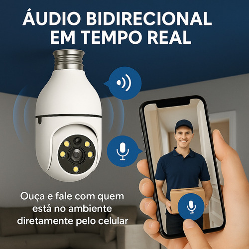 Camera Lampada Wifi Seguranca 360 Panoramica Sd App Pix Link
