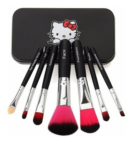 Set Brochas Maquillaje Hello Kitty 7 Brochas Estuche Metal 