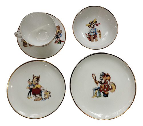 Antiguo Juego De Vajilla Para Niños De Porcelana Tsuji.retro Blanco Dibujos (Usado)
