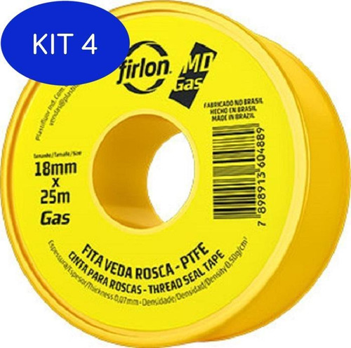 Kit 4 Fita Veda Rosca Ptfe Md Gás Firlon 18mm X 25m