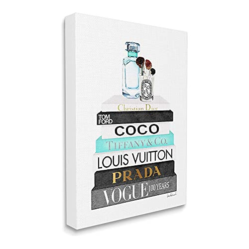 Book Stack Perfume Brushes Glam   Watercolor Canvas Wal...