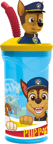 Vaso Niños 400ml Paw Patrol Figura Chase 3d Con Bombilla