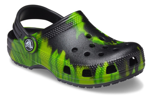 Zueco Crocs Classic Tie Dye Graphic Niños Black/lime Punch