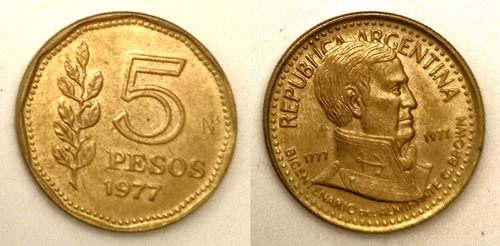 Serie 5 Monedas Antiguas Argentinas $1-$5-$10 L18188 1976-77 (Usado)