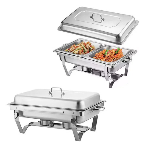Rechaud Retangular Aço Inox Banho Maria 2 Cubas 11l - Buffet