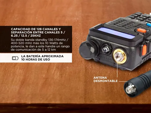 Handy Gadnic Wk1000us Bi-banda Vhf/uhf 10w Recargable Hasta 12km Manos Libres y Accesorios
