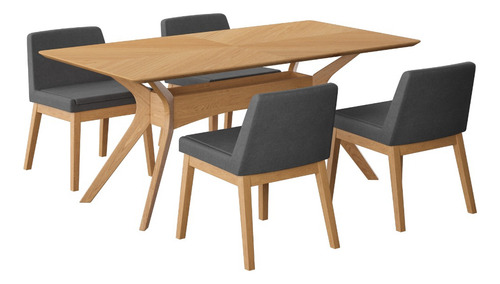 Juego De Comedor Lisboa De Madera Con 4 Sillas Tapizadas Diseño De La Tela De Las Sillas Gris Oscuro - Roble