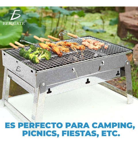 Mini Parrilla Carbón Portátil Plegable Acero Inoxidable Ele-Gate HOG.146 Color Gris 27.5 x 35 cm