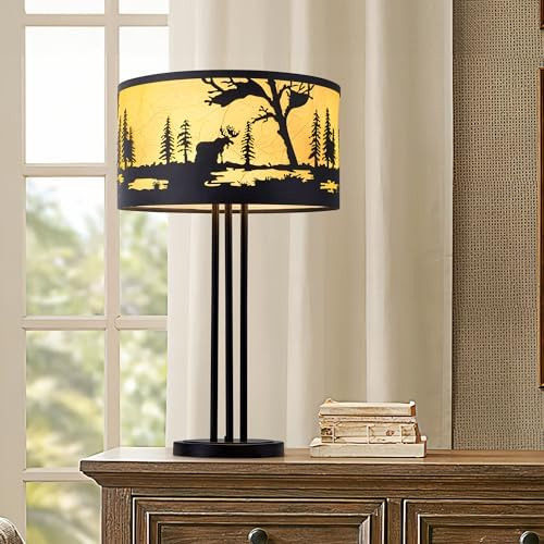 Lámparas De Mesa Negras De Granja, 4 Luces Con Pantalla De T
