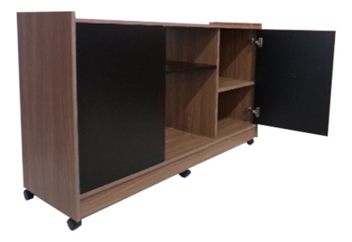 Mueble Credenza Para Tv Con Ruedas Minimalista Color Nogal Neo | Negro Mate