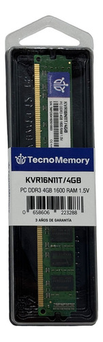Memoria Ram Tecnomemory Pc Ddr3 4gb 1600mhz Kvr16n11t/4gb