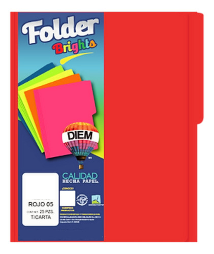 Folder Tamaño Carta Colores Brillantes 25 Pzas Color Rojo