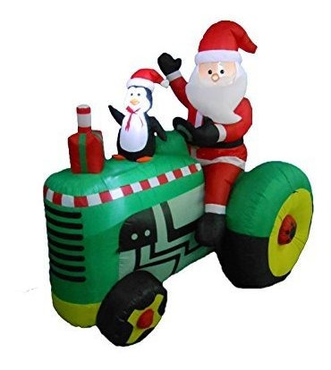 Decoración Inflable Para Jardín De Papá Noel En Tractor Con