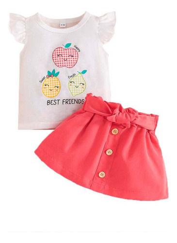 Conjunto De Ropa De Bebé Falda De Manga Corta Estampada 3y