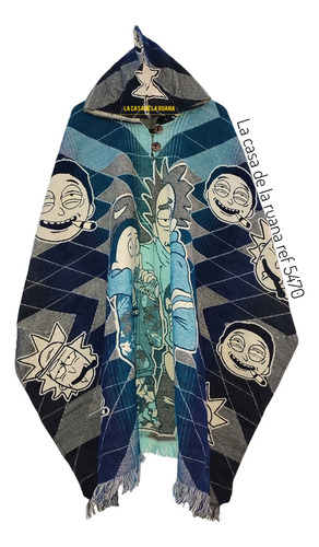 Ruana Poncho Capa Lana Alpaca Con Capota De Rick And Morty