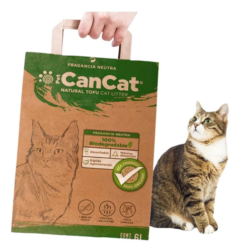 Piedras Sanitarias Eco Gatos Biodegradables Tofu Cancat 6 Lt