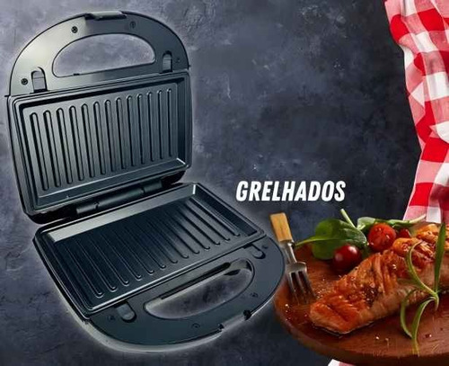 Mini Máquina 6 Em 1 Donuts/ Grill/ Waffle/ Torradeira/ Grill Preto