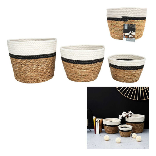 Set de 3 Canastos De Trenza Y Algodón Rg9299