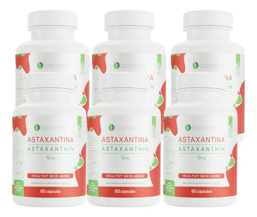 Kit Astaxantina 6mg Bioroots Com 6 Potes De 60 Cápsulas Cada