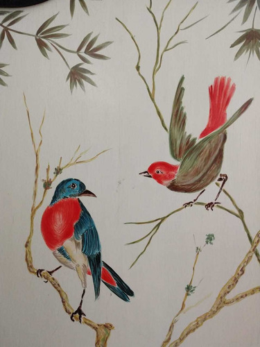 Biombo Antiguo 2 Vistas . Pintado A Mano De Aves
