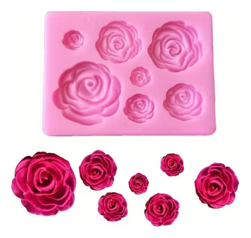 Molde De Silicona 6 Medidas Rosas Porcelana Repostería Cupca