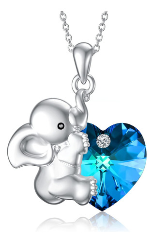 Flpruy 925 Plata Esterlina Lindo Elefante Corazón Cristal De