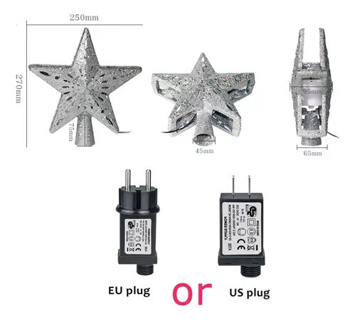 Árbol De Navidad Topper Estrella Com Proyector Led Luz Plata