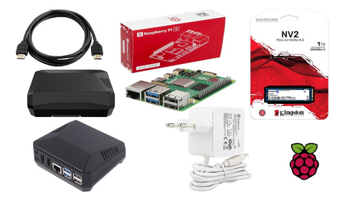Argon One V3 + Raspberry Pi5 8gb + Ssd 1tb Nvme + Fonte
