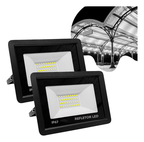 Kit 2 Refletor Led Flex 100w Smd Prova D´água Ip67 Holofote Alana 6500k 127/220V