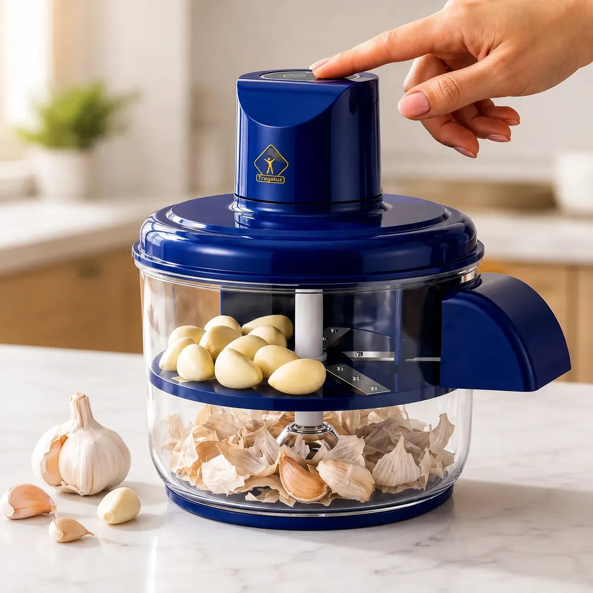 Descascador de Alho Elétrico Automático Separador de Cascas Rápido Prático para Cozinha Tragaluz