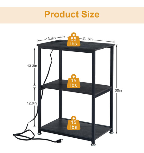 Mesa Auxiliar De Carga Con Puertos Usb Y Estante 30 Pulgadas