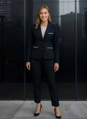 Traje Sastre Mujer Aixa Saco Y Pantalón Estilo Moderno Azul Marino Lisa 32