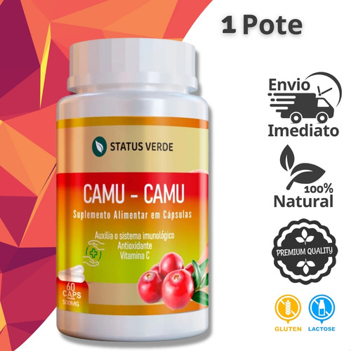 2 Potes Camu-camu 500mg 100% Puro Natural Kit 240 Cáps - Status Verde