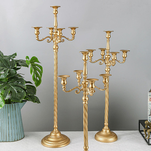Castiçal Com Candelabro De 5 Ramos Para Dourado 23x63cm
