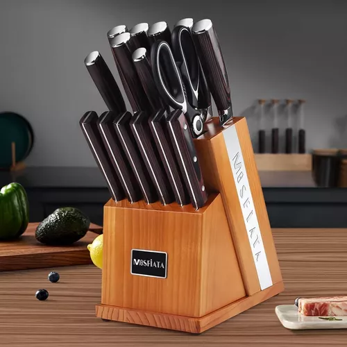 Alemania - Juego de cuchillos de cocina de 21 piezas con bloque de madera,  acero inoxidable de alto carbono, juego de cuchillos de chef profesional