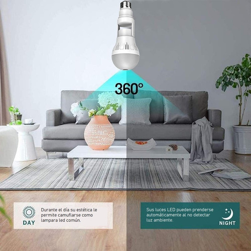 Imagen 5 de 9 de Camara Wifi Lampara Espia 360 1080 Hd C/ Audio Bidireccional